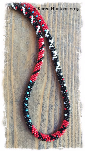 3-Color Blended Beaded Kumihimo Necklace - Red/Periwinkle/Kumquat
