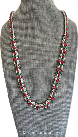 "****8-strand Kusari Tsunagi Soutache & Satin Edge Bead Necklace Kit w/ Variations- Holiday Fun