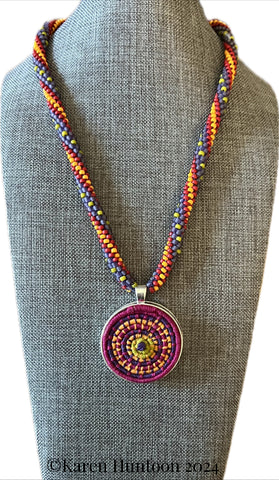 "*****8/0 Beaded Elongated Swirl Kumihimo Necklace Kit with Hand-coiled Pendant & Adjustable Closure"