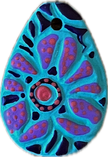 Handpainted Flower Pendant - Turquoise (45mm x 33mm)