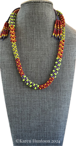 "***8/0 Beaded Lots of Spots Colorblock Necklace" - Harvest