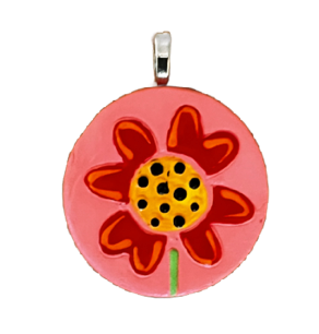 Handpainted Fun Flower Pendant - Red Flower (42mm diameter)