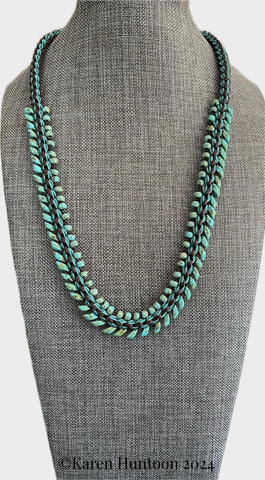 "****8-strand Kusari Tsunagi Soutache & Satin  Magatama Fringe Necklace Kit - Picasso Turquoise