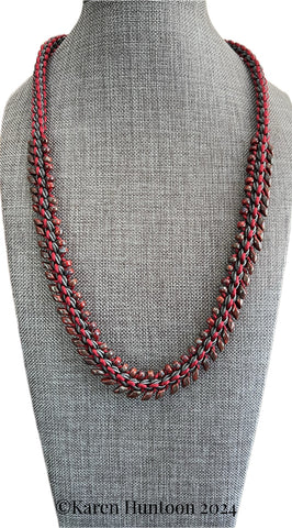 "****8-strand Kusari Tsunagi Soutache & Satin  Magatama Fringe Necklace Kit - Picasso Red