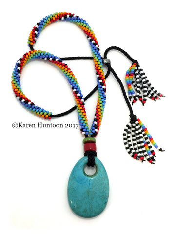 "***8 -strand Beaded Elongated Swirl Kumihimo Necklace Kit with Turquoise Pendant" & Adjustable Closure