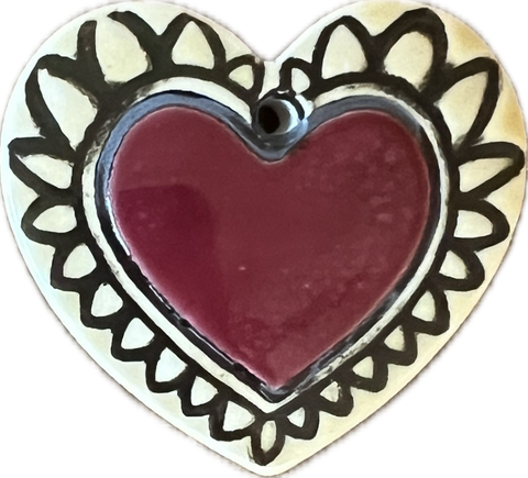 Handpainted Porcelain Pendant, Heart -  Ruby