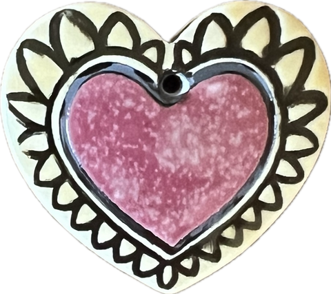 Handpainted Porcelain Pendant, Heart -  Strawberry