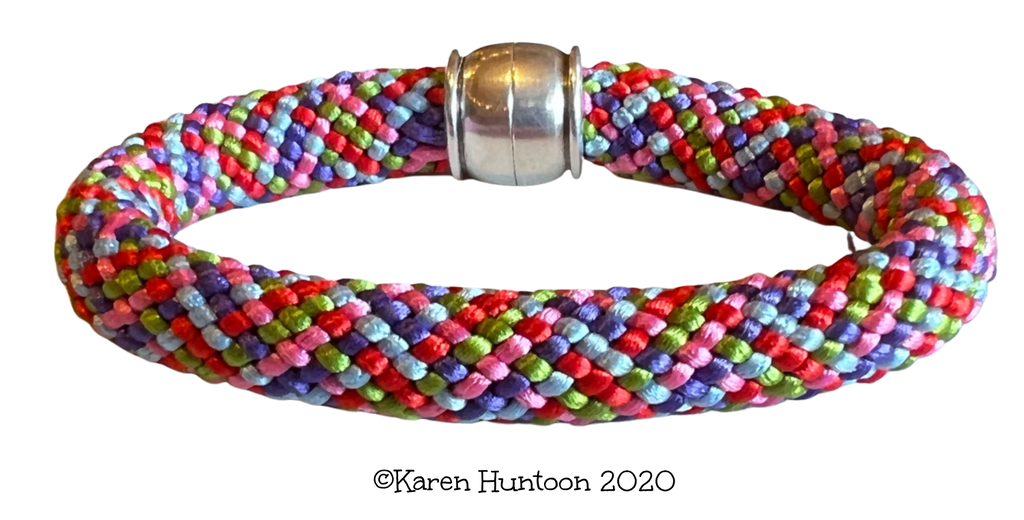 Kumihimo Braided Bracelet Rainbow Colored Silk Like Kumihimo Braided with Slip Knot Bracelet - Size at 7 Inches Round