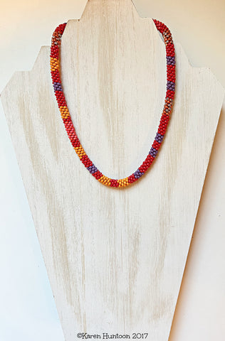 8-strand Beaded Barcode "LOVE" Kumihimo Necklace- Multi Reds