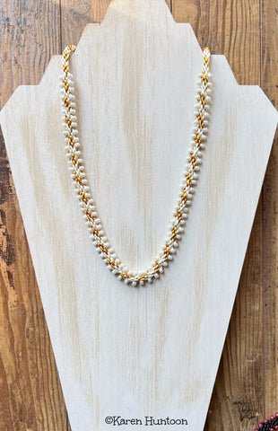 Edge Bead Necklace Kit - Tan & Coffee with Ivory Pearl